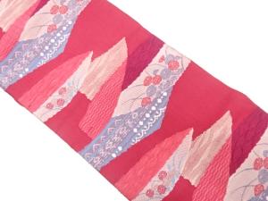 アンティーク　切りばめ風　万寿菊に更紗模様織り出し名古屋帯（着用可）